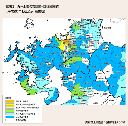 図表　九州北部の市区町村別地価動向