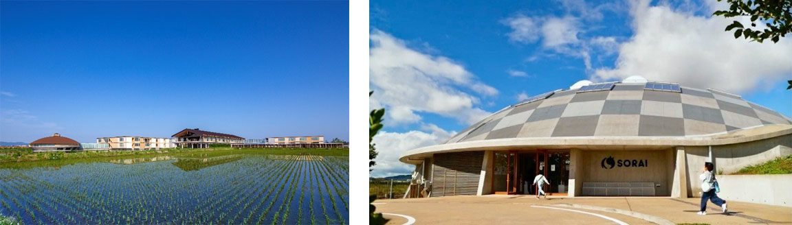 SUIDEN TERRASSE（左）及びKIDS DOME SORAI（右）（山形県鶴岡市）
